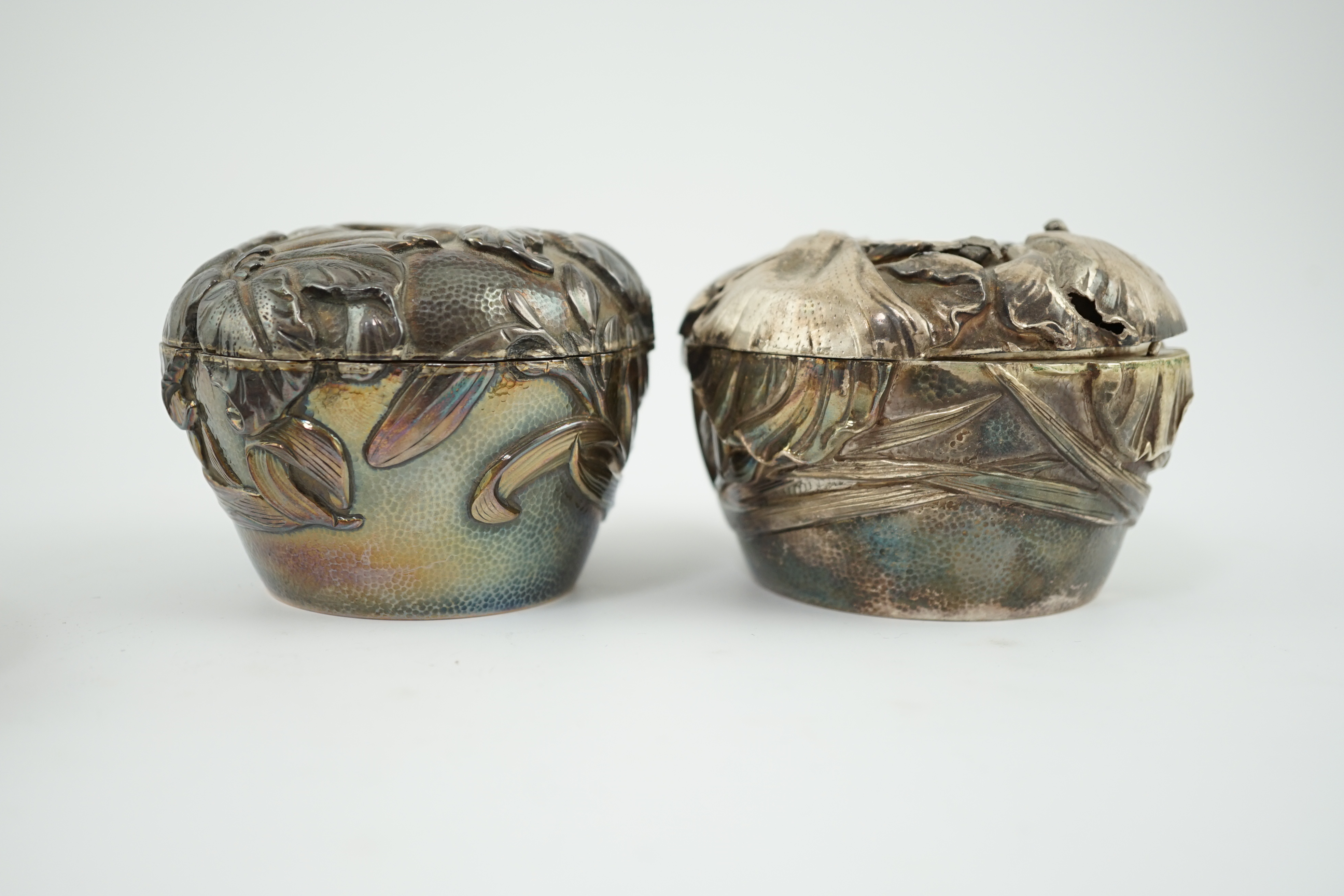 Three assorted early 20th century Japanese silver boxes with covers